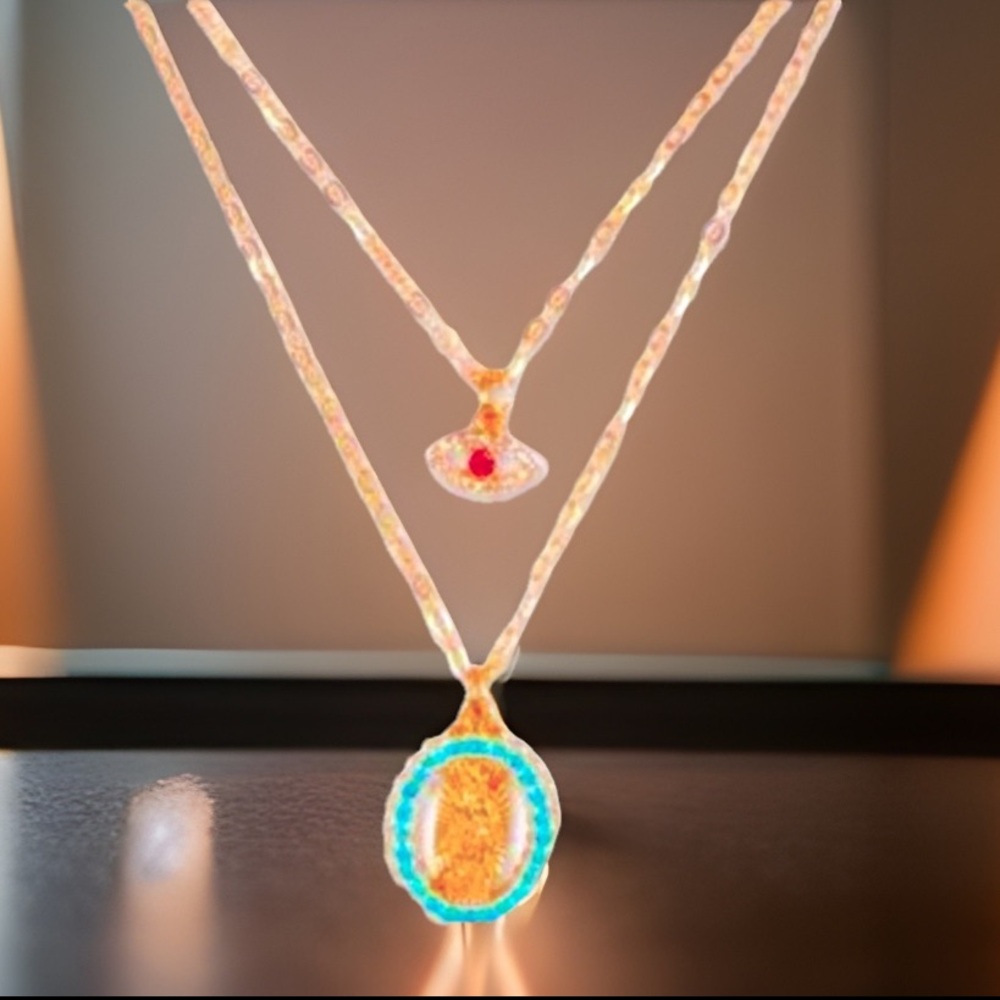 Multi Layer Ruby Mayan Eye 👁 With An Aztec Spiritual Pendants On Gold Necklace